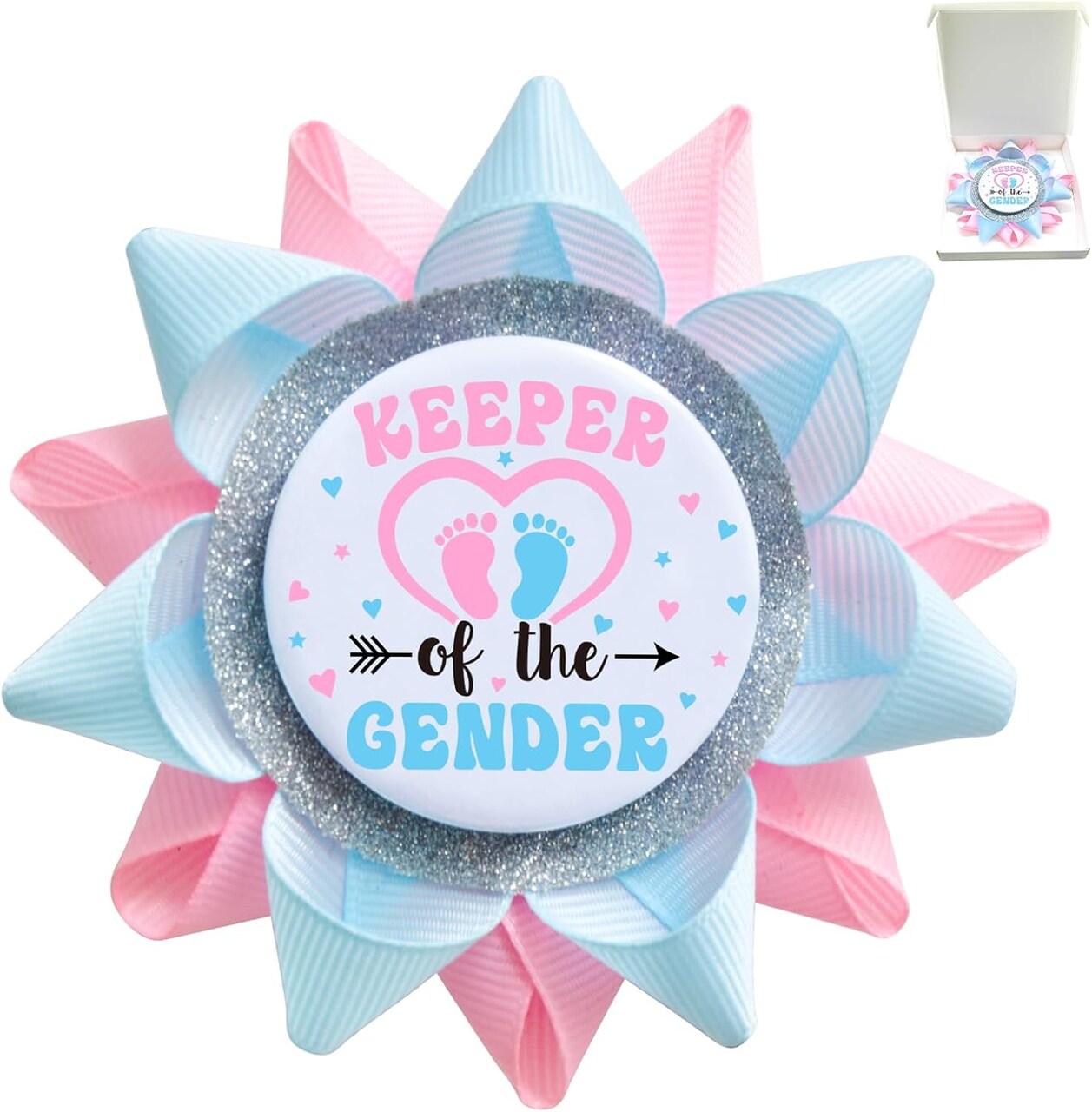 Keeper of The Gender for Gender Reveal Party Decorations, Boy or Girl Gender Reveal Party Button Pins for Baby Shower parties